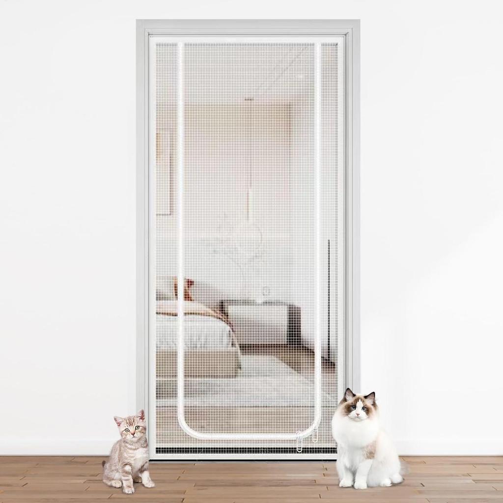 Door Screen for Cats Versatile Pet-Friendly Screen Door 35.43X86.61Inches Portable Zippered Protector for Convenient Access