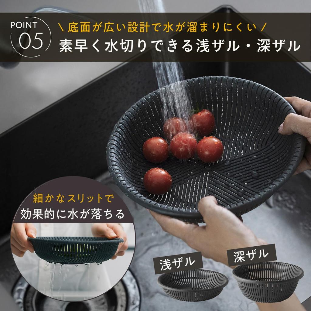Marna 21cm Colander Bowl with Colander and Bowl Dark K809DGY (Microwave/Heat-Resistant/Stackable) Tray, Set, Heat-Resistant Bowl, Dishwasher-Safe,
