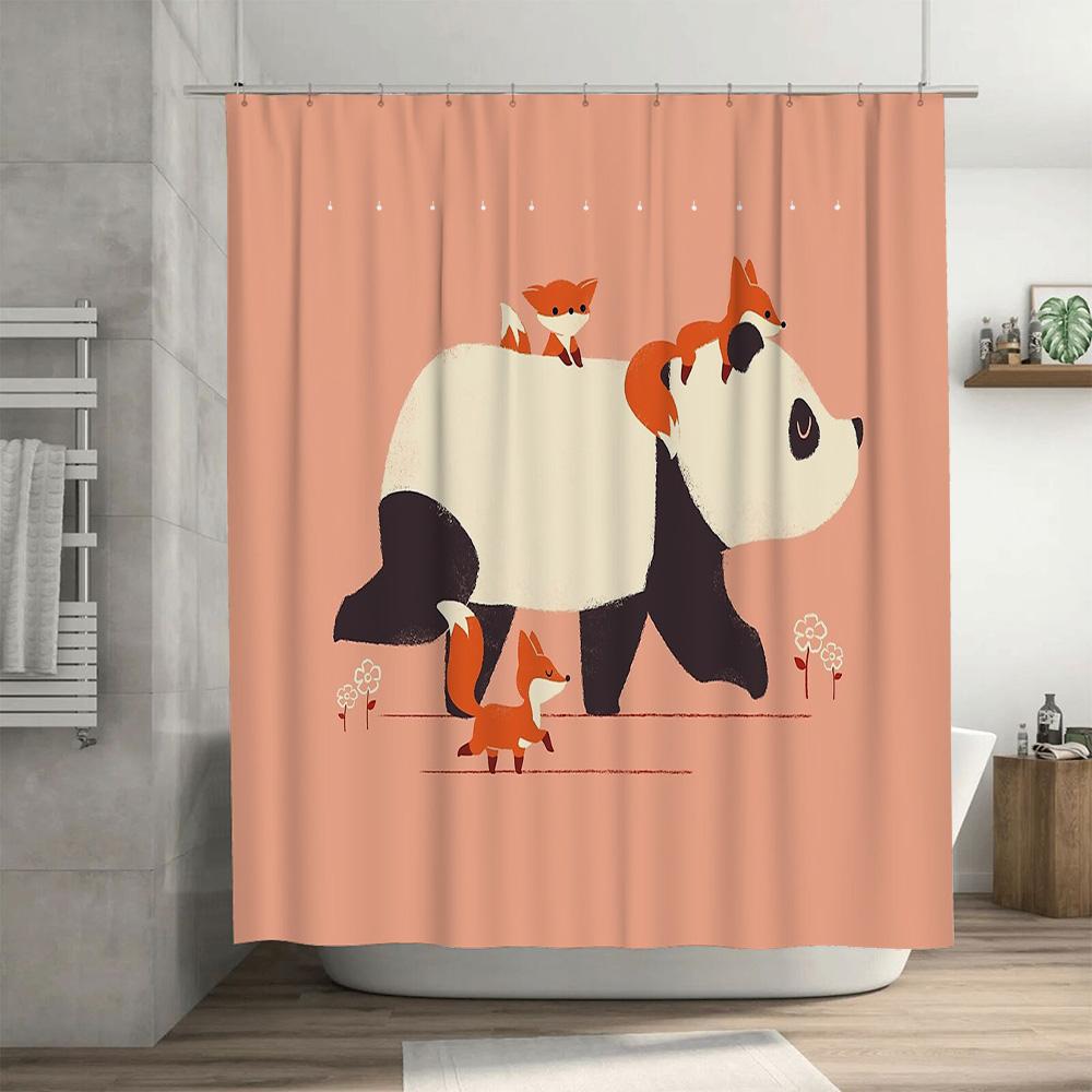 Cute Fox and Panda Animal Shower Curtain Woodland Forest Bathroom Decor Nature Wildlife Pattern Home Decor Set
