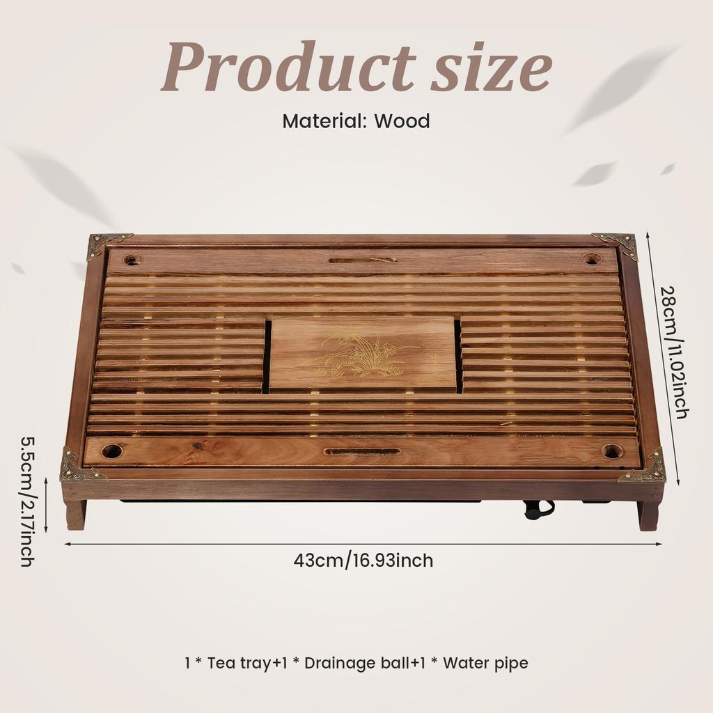 Wood Tea Tray Exquisite Kung Fu Tea Tray Vintage Chinese Tea Serving Tray 17 Inch Chinese Tea Table with Water Storage Drainage