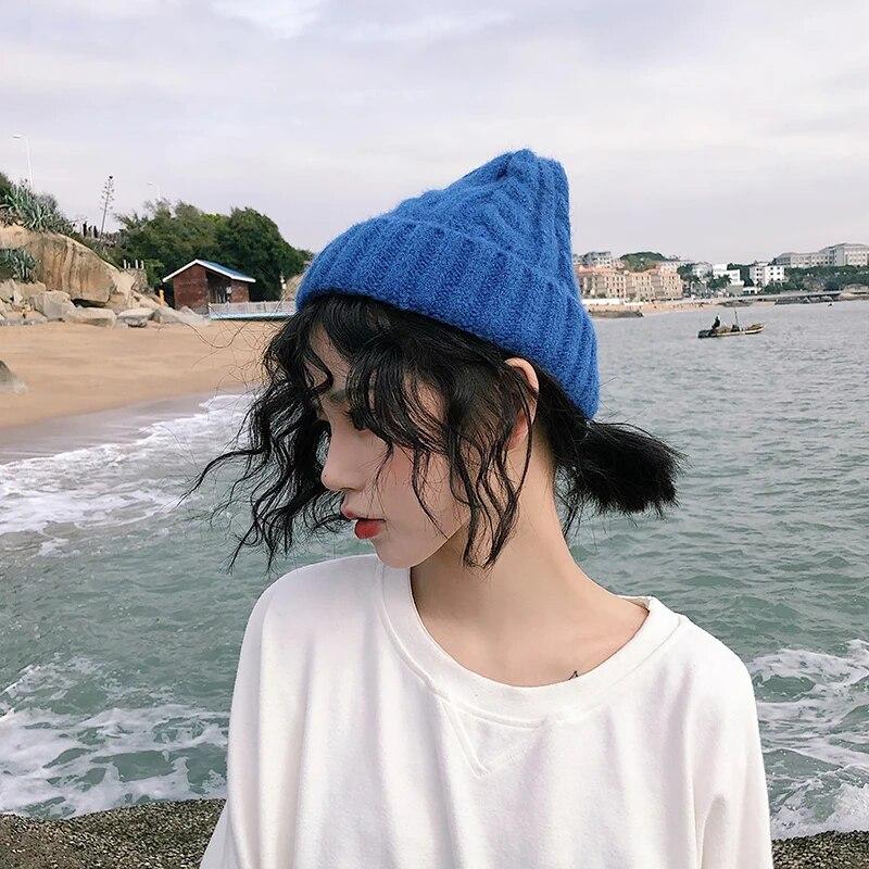Neue Candy Farben Gestrickte Hüte Für Frauen Kpop Stil Twist Woolen Beanie Hut Herbst Und Winter Weibliche Kappe Halten Warme winter Hut