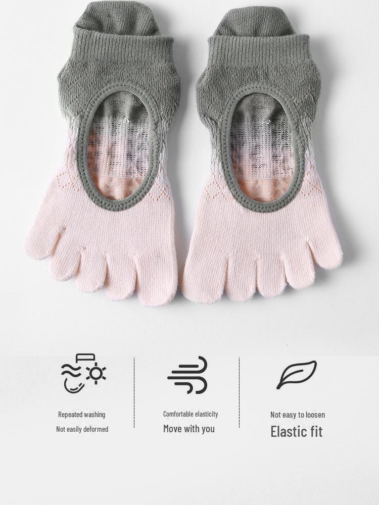 Gradient Non-Slip Women's Yoga Five-Finger Socks - Breathable, Sweat-Absorbent, Deodorant Pilates Socks for Spring/Summer.