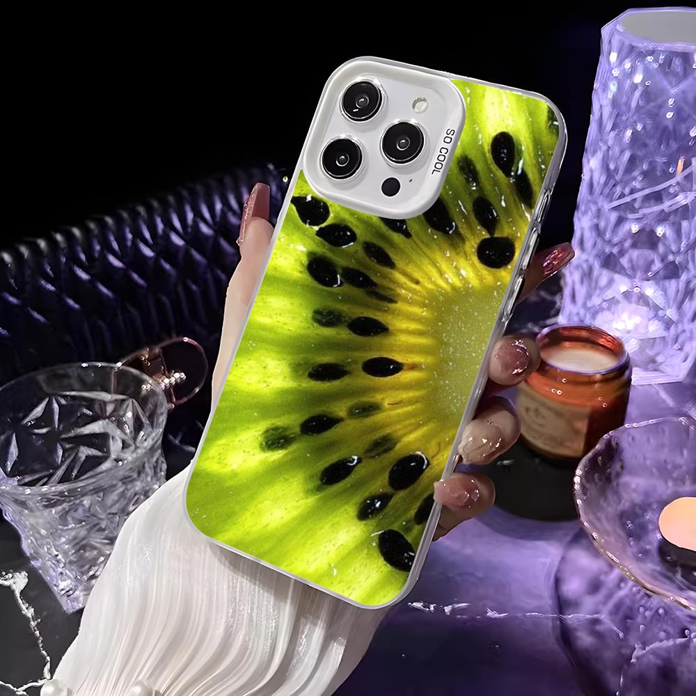 Kiwi Fruit Fashion Phone Case For iPhone 16 15 14 13 12 11 Pro Max White Matte Laser Metallic Aurora Funda