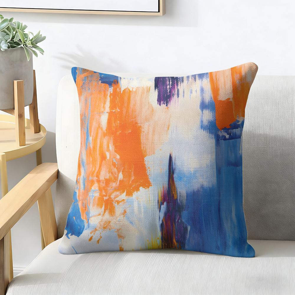 Modern Brushstroke Grunge Paint Pattern Cushion Cover Natural Linen Organic Fabric Printing Breathable Perfect For Home Decor