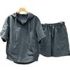 Men's Summer Casual Solid Color Two-Piece Sportswear Set - Hooded Pullover & Shorts