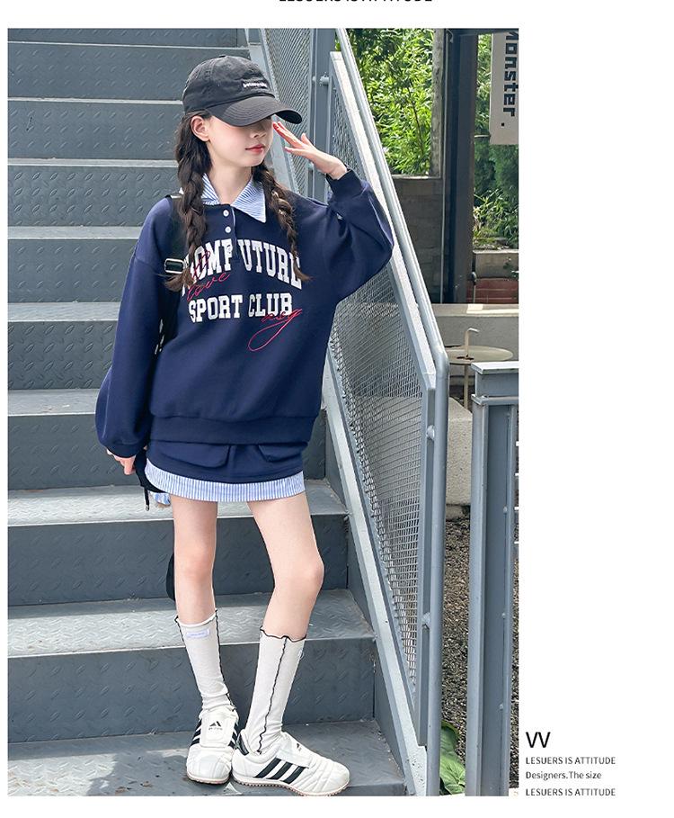 2025 Autumn Korean Style Outfit: Girls' Fashion Sweatshirt & Street Style Midi Skirt Set