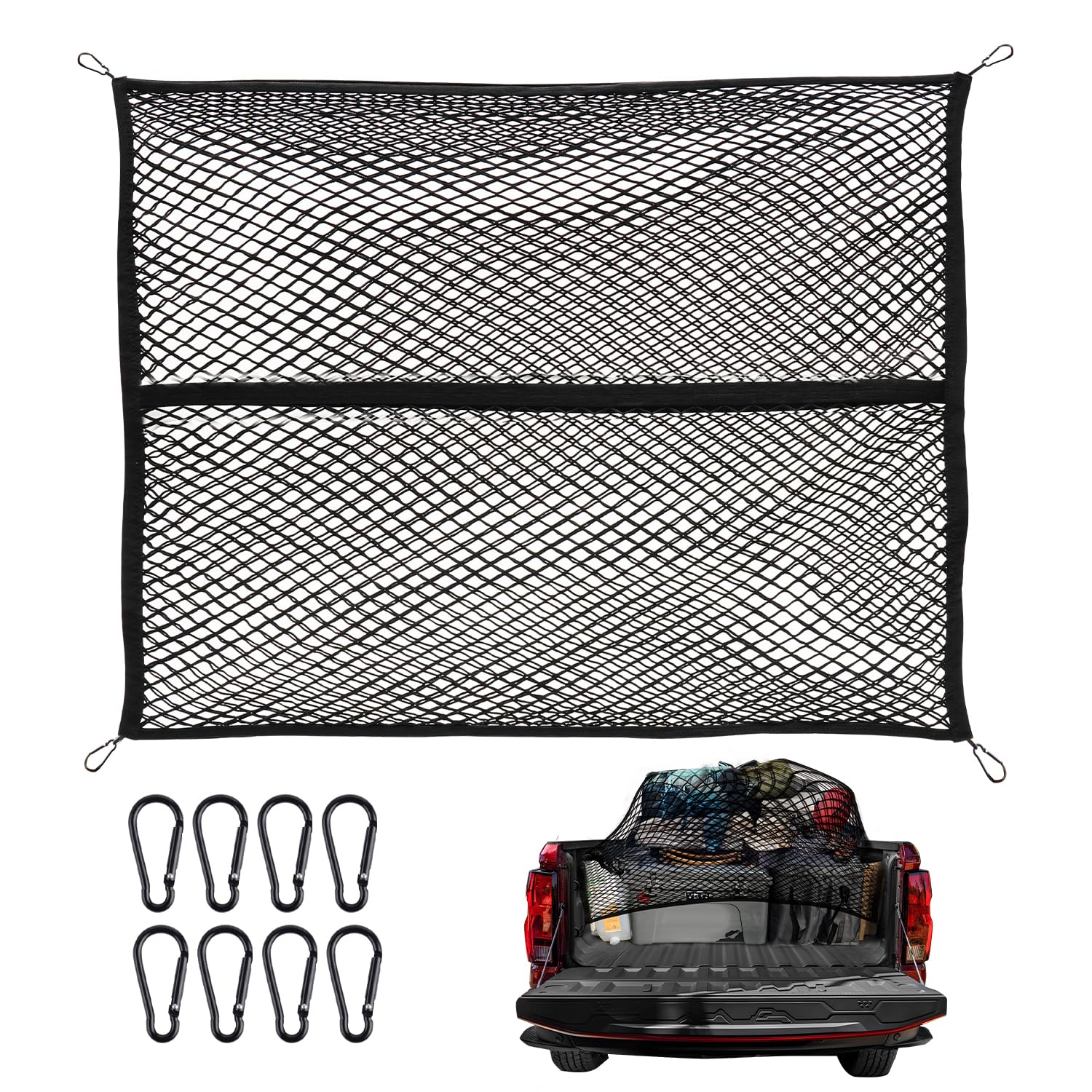 

Vidoya Cargo для Совместим с Toyota Hijet Mitsubishi и Другими Крыша Включает 8 Металлических Карабинов 125 x 106 Сетка, 2-слойная, 150% Растяжимость, Автомобили, Hilux, чёрный