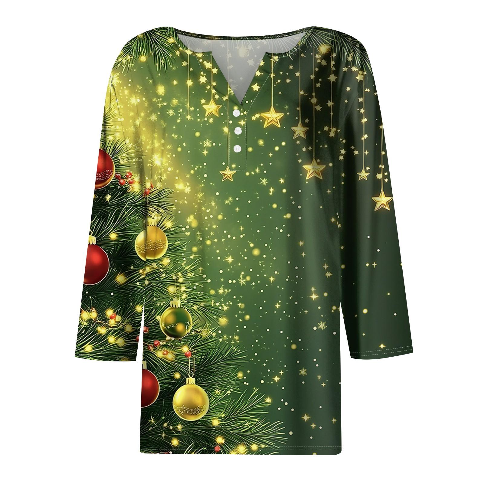 Жен. Футболка Футболка С принтом Пуговицы Рукав 3/4 Повседневные Выходные Мода — фото 3