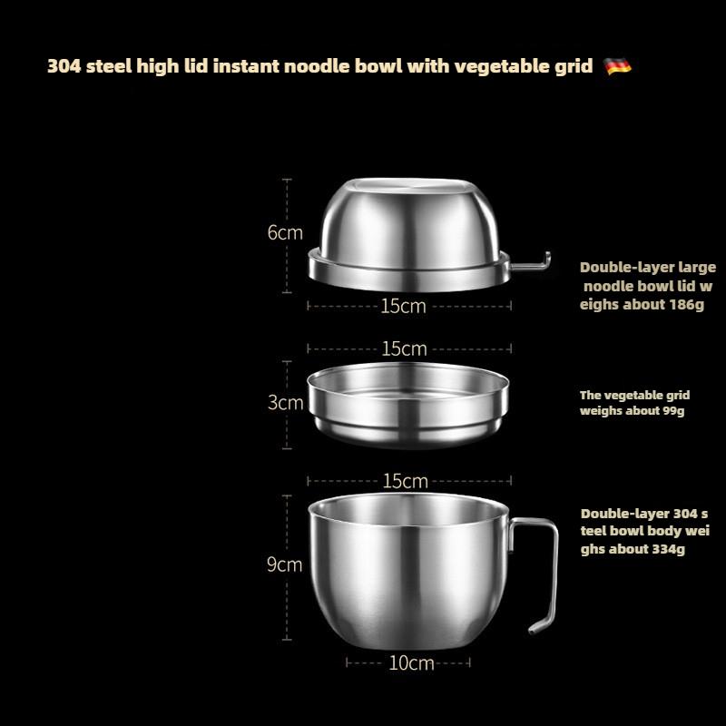 304 Stainless Steel Lunch Box, Instant Noodle Bowl with Lid, Draining Mixing Bowl, Soup Bowl, Rice Bowl Large Capacity Bento Box