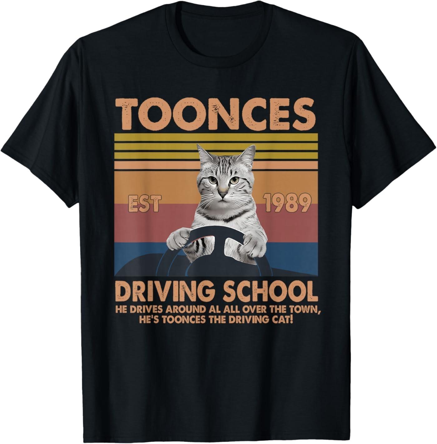 Toonces Driving School Est. 1989 The Driving Cat Retro T-Shirt S разноцветный