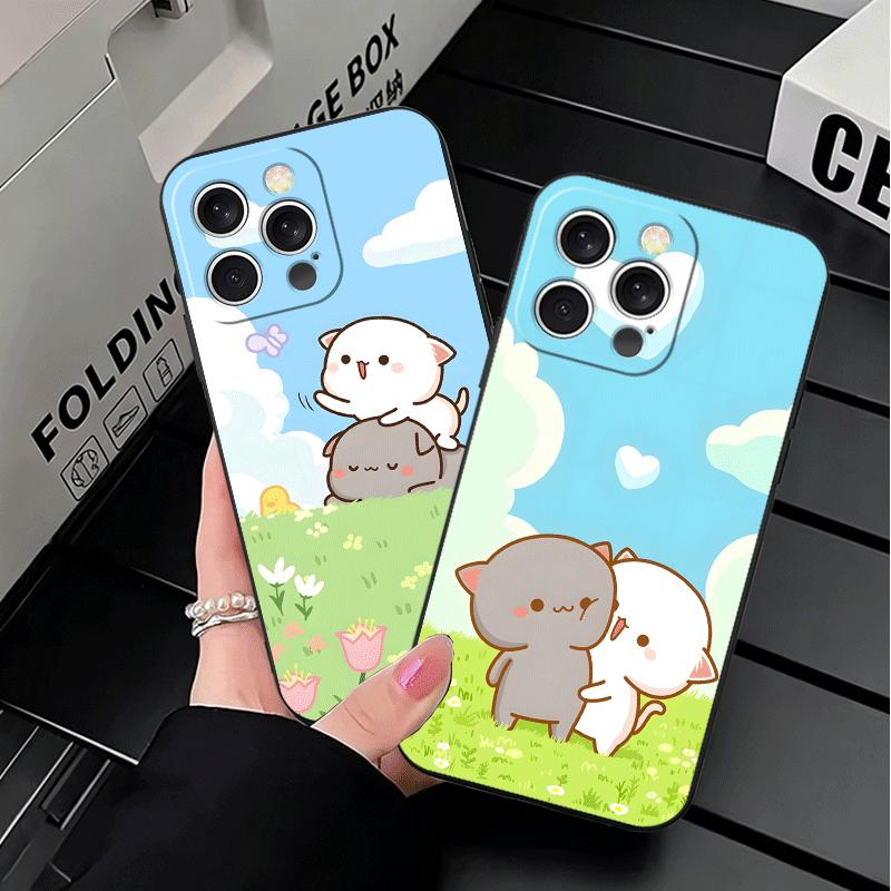Cartoon Cute Peach Goma Soft Phone Case for iPhone 16 16E 17 Air 15 Pro Max 14 Plus 13 Mini 11 12 7 Black Cover Back Shell