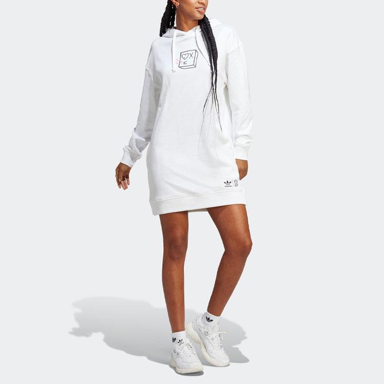 Adidas Collaboration Hooded Long-Sleeve Dress With Logo Print Women Dress White HY4270