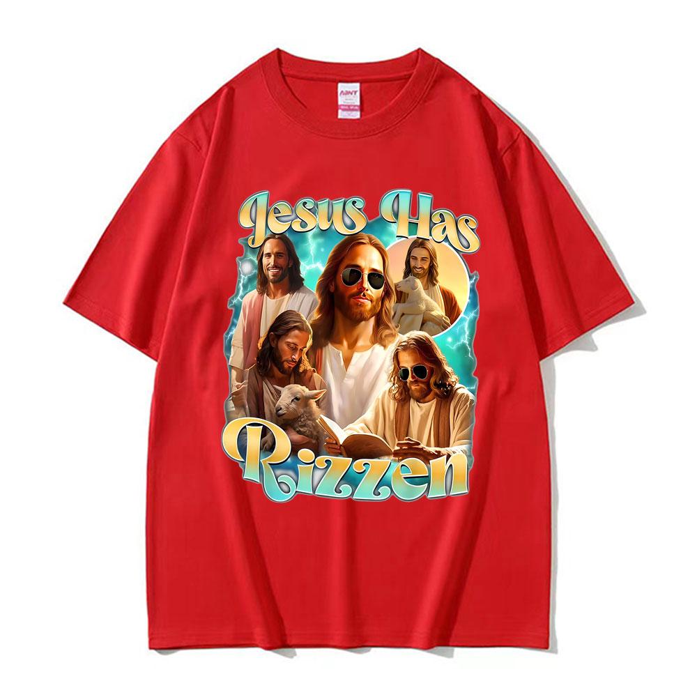 Jesus Has Rizzen He Ls Rizzin Funny Christian Religious Tee Shirt Men Women Comfort Tshirt Vintage Oversized T Shirt Streetwear