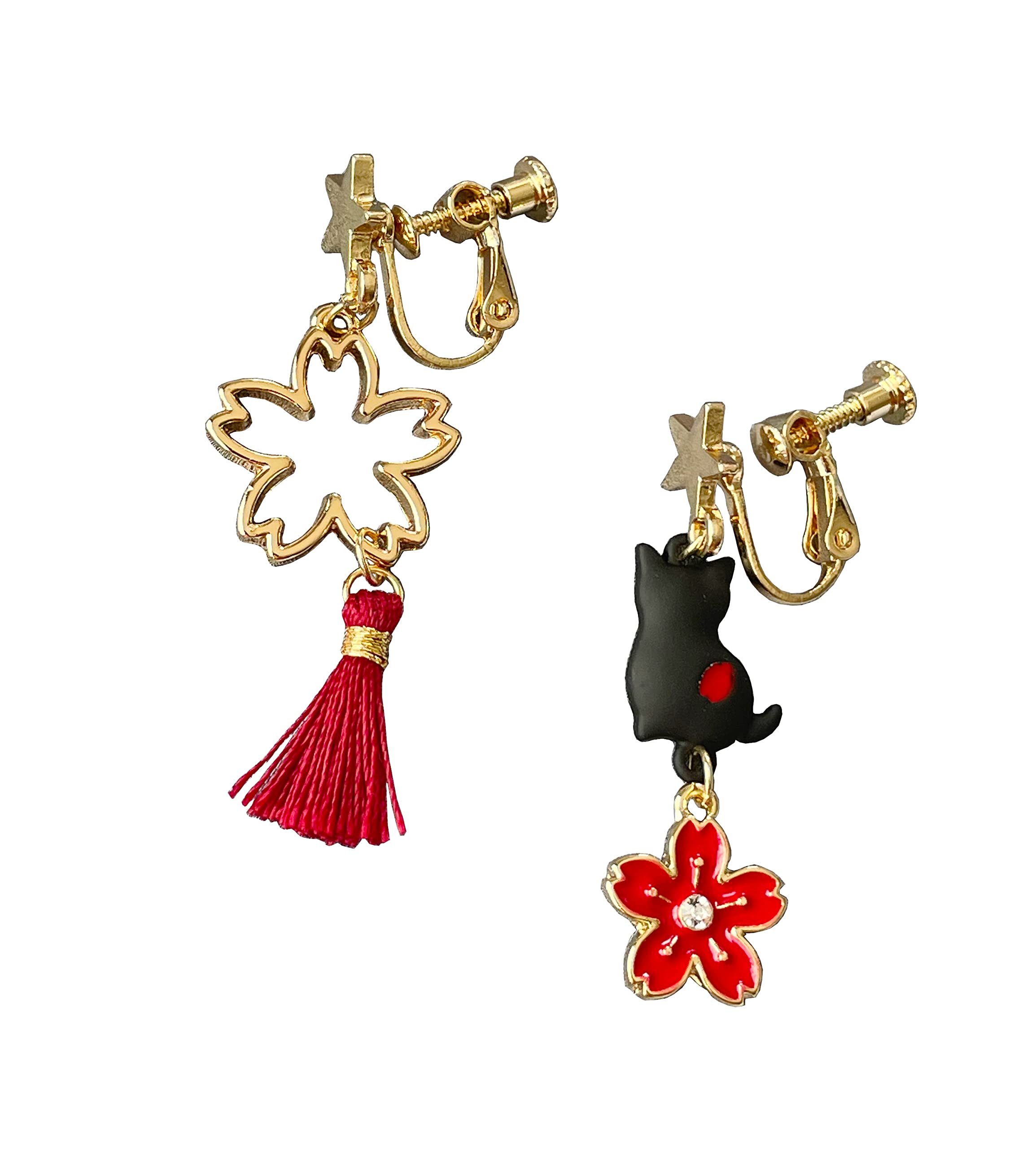 

Feel Cat and Cherry Blossom Cute Cat Gift Cute Earrings Women s (Earrings/Black Cat)
