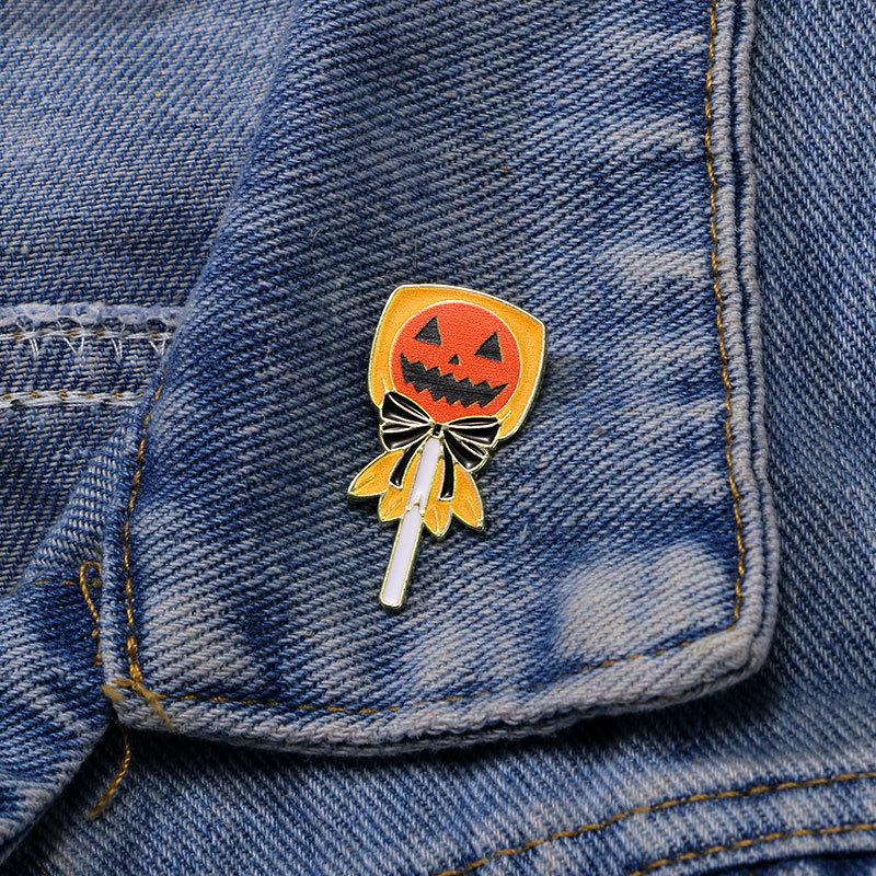 Drip Oil Alloy Halloween Brooch, Cute Pumpkin Lollipop Enamel Badge, Anti Exposure Waist Tightening Lapel Pin for Halloween Costume Decoration