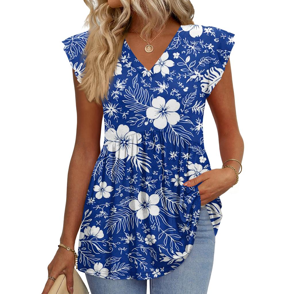 Womens Tops Fashionable V-neck Ruffled Sleeve Short-sleeved T-shirt Business Blouses