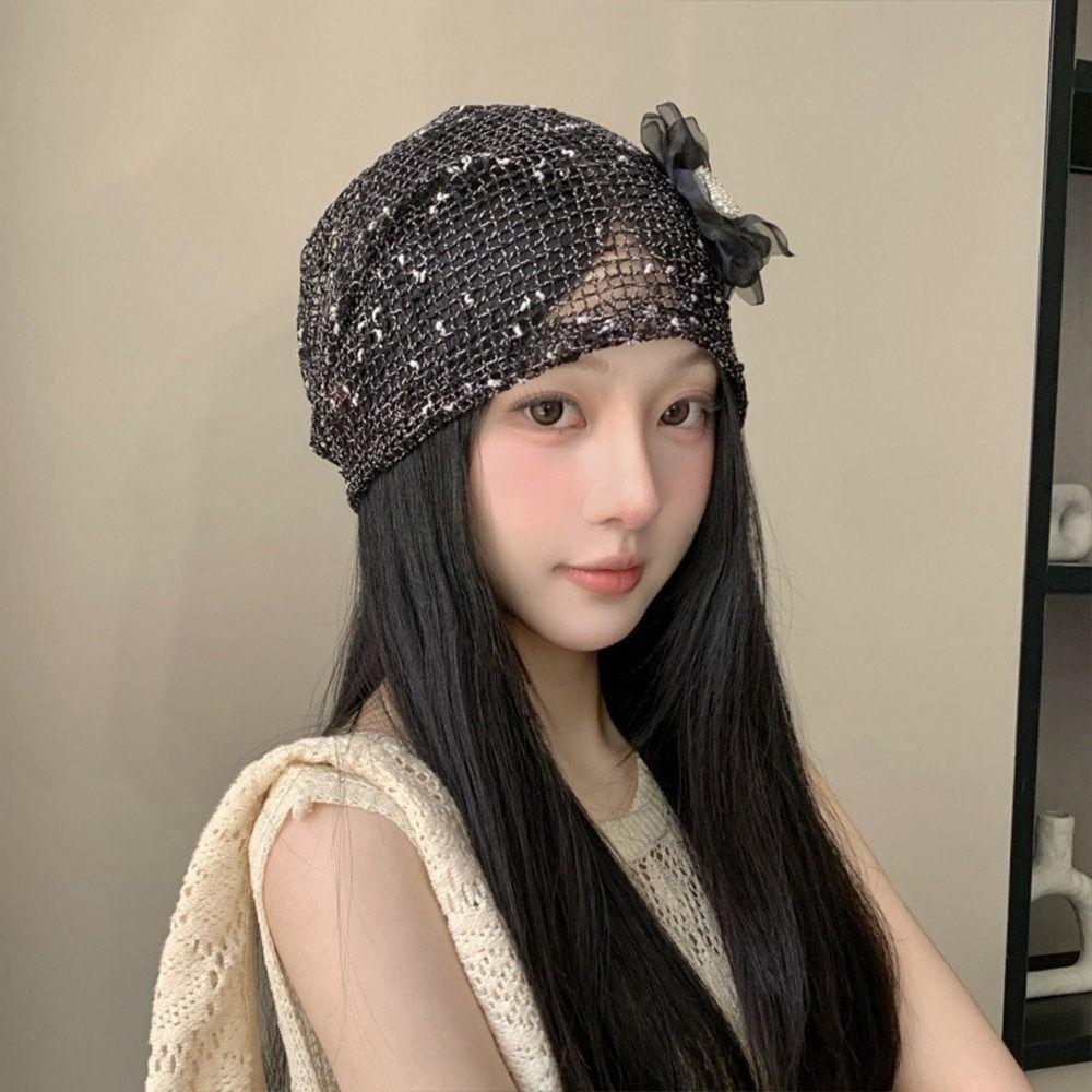 Lace Flower Stacked Hat Thin Soft Pullover Hat Creative Cap  Spring Summer