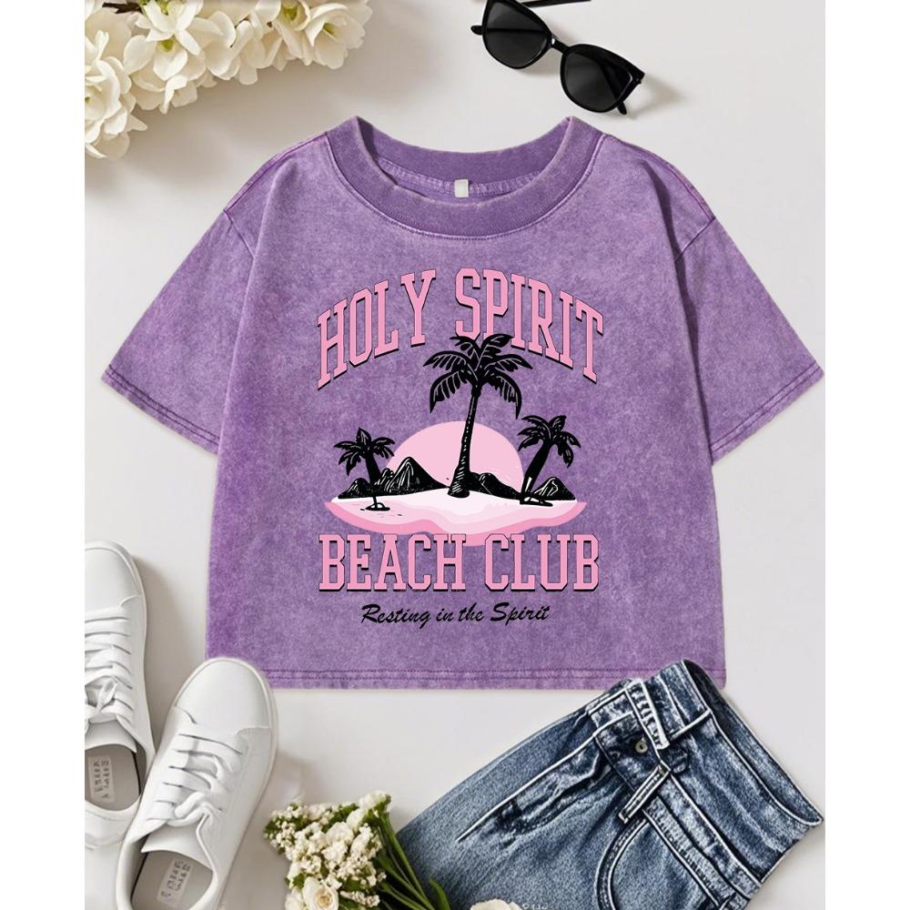 

Женские выстиранные приталенные футболки с принтом кокосовой пальмы Holy Spirit Beach Club, хлопковая летняя футболка с круглым вырезом, мягкая одежда, топ L