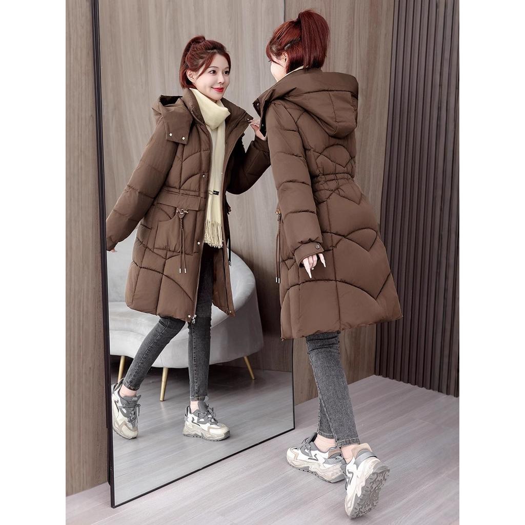 Women's Down Coats - Winter Women's Mid-length Waist Cinched Thickened Warm Cotton Padded Jacket Casual Outwear