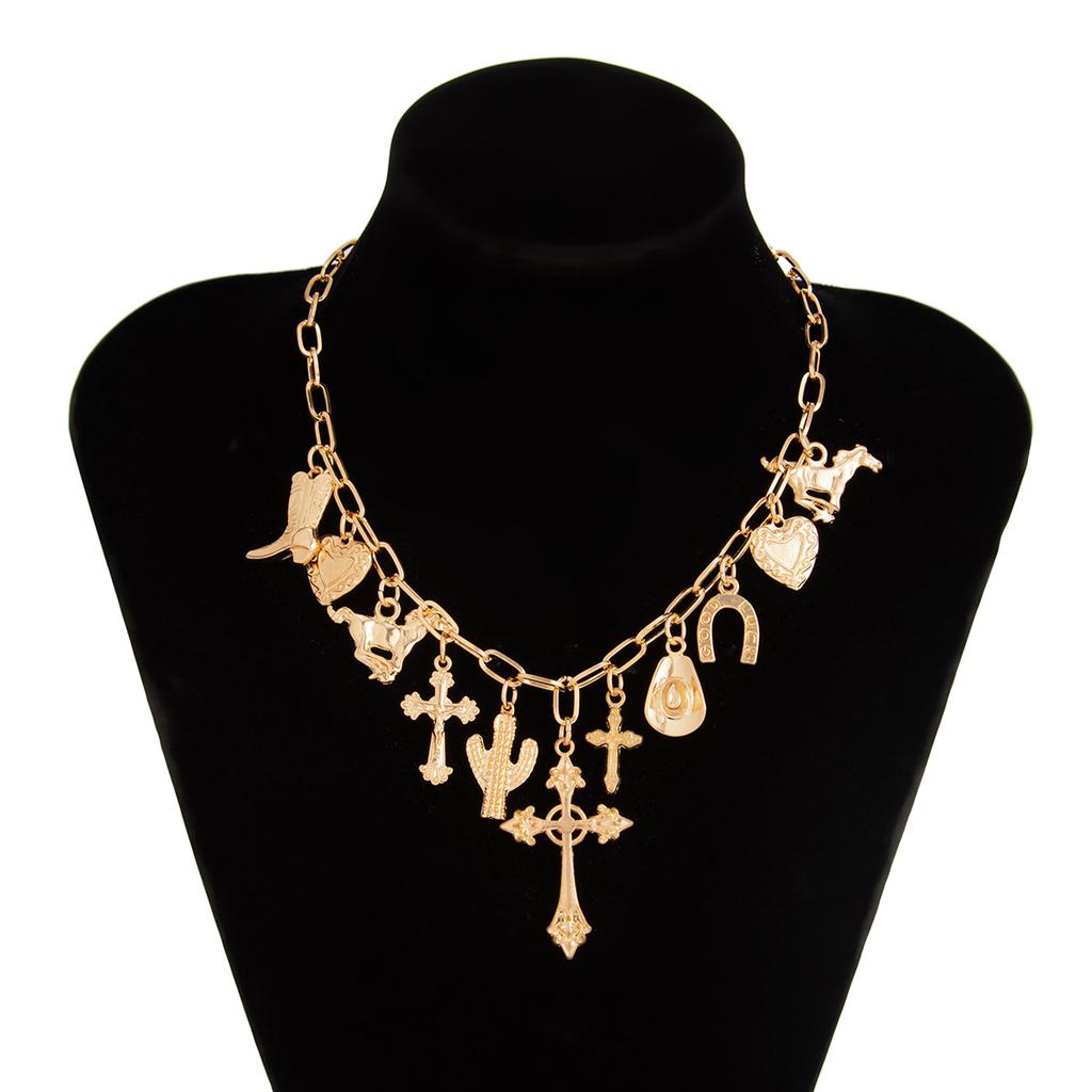Vintage Love Heart Cross Pendant Choker for Women Goth Adjustable Clavicle Chain Necklace Jewelry Gift