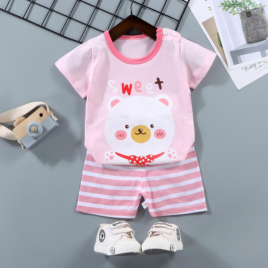 Childrens Short-Sleeve Sets Cotton Boys T-Shirts Baby Summer Clothing Girls Shorts Infant Clothing Summer Clothing