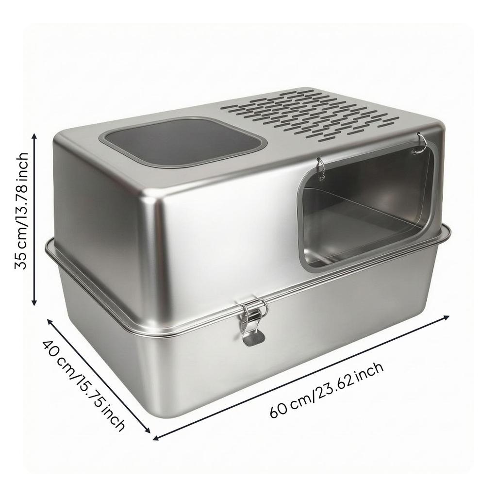 Enclosed Cat Litter Box Scratch-Resistant Stainless Steel Pet Supply