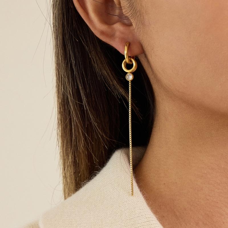Stainless Steel Drop Earrings Featuring Zircon and Elegant Tassels Designs for Comfortable All Day Wear
