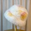 Snow-white Plush Tie dye Basin Hat for Women in Autumn and Winter Warm and Versatile Photo Artifact Fisherman Hat Showing Off Face and Trendy