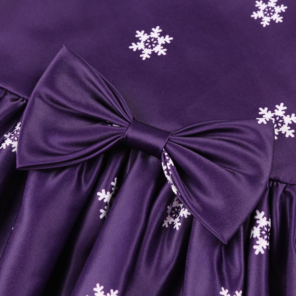 Children's Christmas Dress Cartoon Print Bow Dress Christmas Performance Sparkling Kids Birthday Dress Elegant Soft Party Dress Ball Gown for Girls