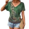 Dámské módní tričko s krátkým rukávem a výstřihem do V s 3D potiskem, letní pohodlné sportovní topy