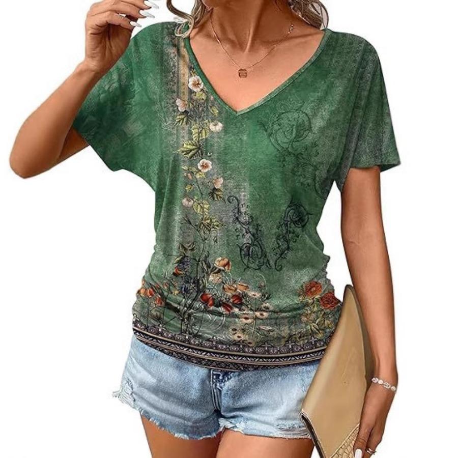 women fashion v neck short sleeve 3d print t shirt summer comfortable sportwear tops