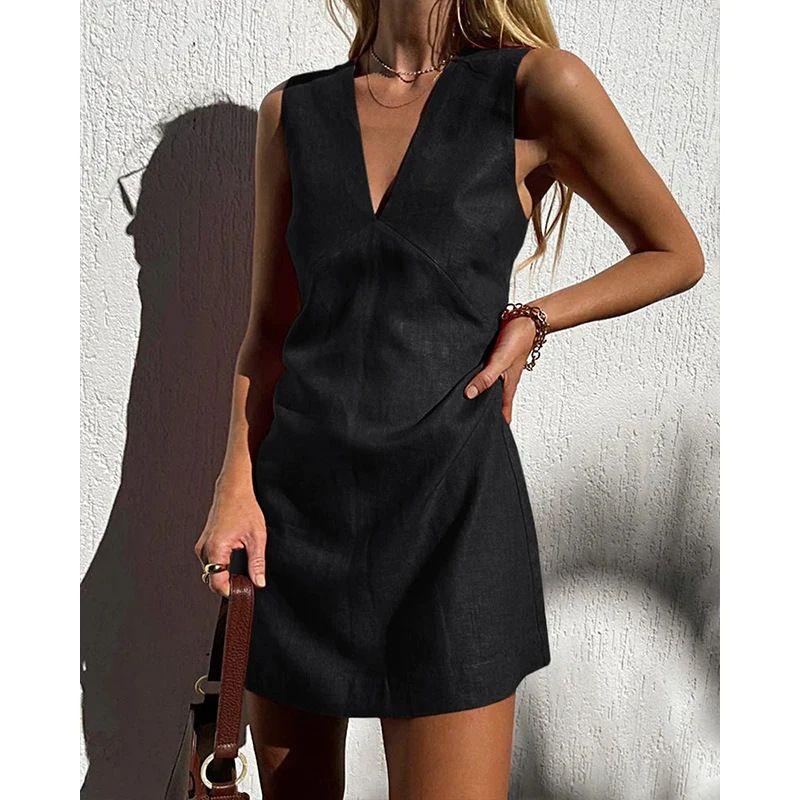 

Solid Color Slim Fit Vest Dress for Women Pure Color Silm Vest Dress Black L