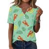 Women Casual V Neck Short Sleeve Button Front T Shirt Lobster Print Lightweight Summer Top