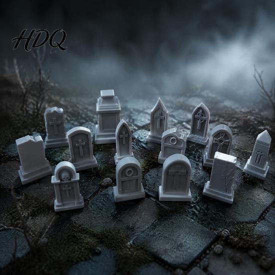 Tiny Tombstone for Diorama 14 Pcs Mini Model 3D Printed Miniature Cemetery Gravestone Scenery Gothic Display Items Props Tabletop Gaming Halloween
