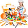 57pcs Kids Cooking Set Kitchen Toys for Kids Cooking Playset with Storage Case Pot & Pans Set Apron