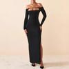 Off-Shoulder Cutout Long Sleeve Bodycon Dress with Side Slit