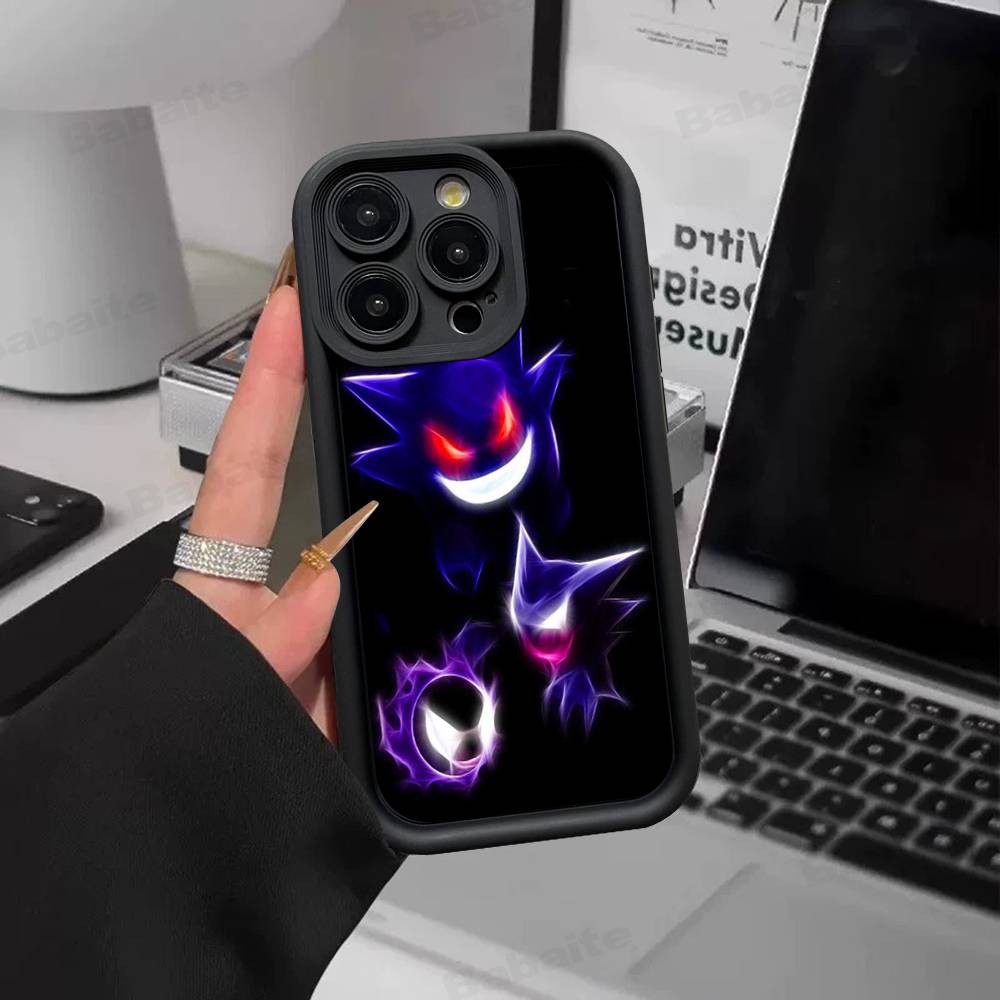 Anime P-Pokemon Gengar Phone Case For iPhone 11 12 13 16 15 17 14 Pro Max Soft Funda Silicone Cover