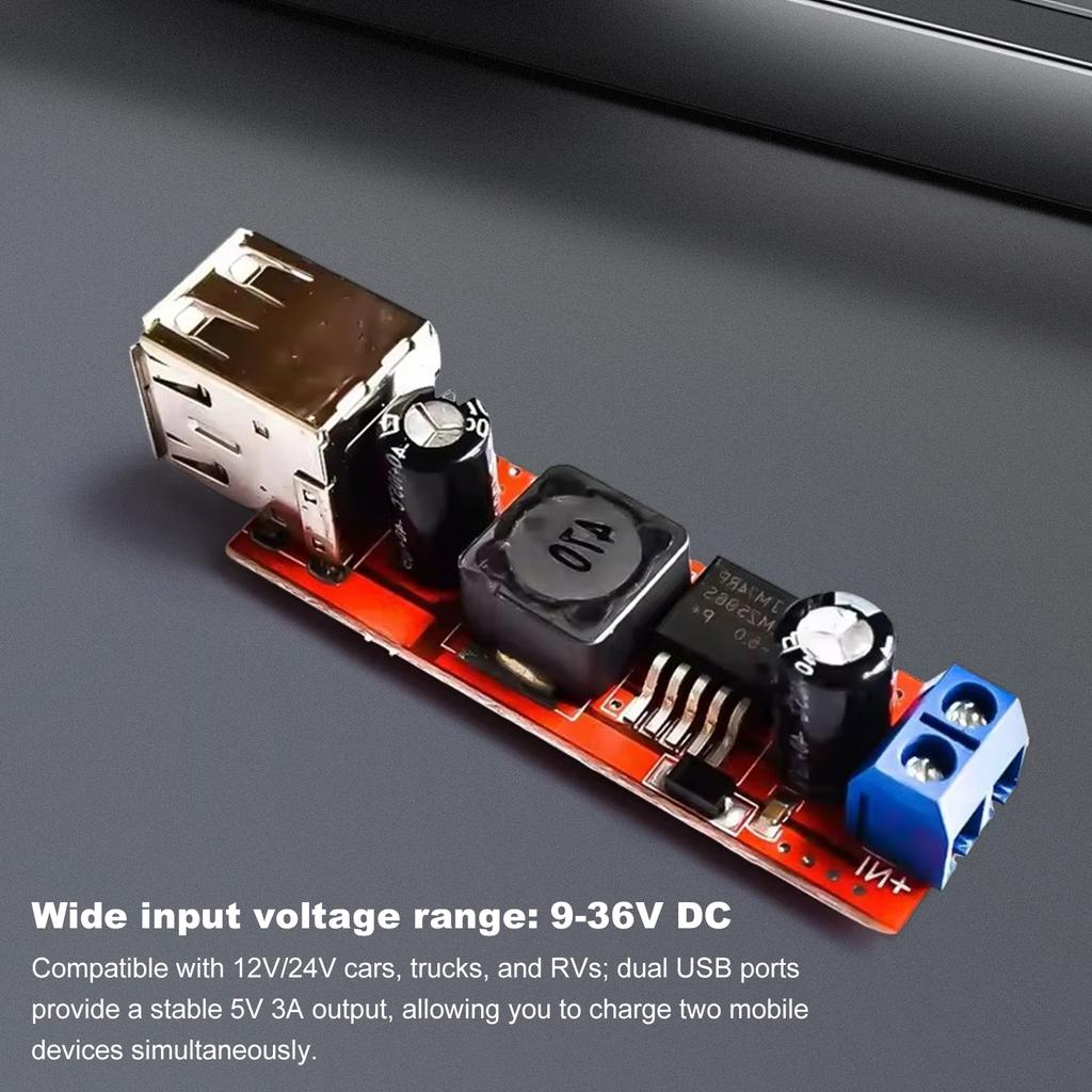 Double USB Step Down Power Supply Converter Board Module DC 9V-36V To 5V 3A Power Buck Converter for Mobile Phone Car Motorcycle