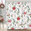 Christmas Shower Curtain,Red Poinsettias Holly Berries Candy Cane Winter Holiday Bathroom Decor Polyester Fabric Waterproof Bath