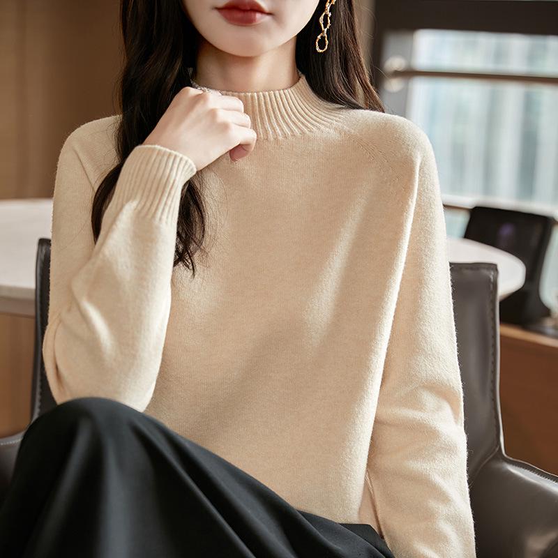 Women's Extra Thick Seamless Knitted Sweater - One-Piece, Half-High Neck, Long Sleeve, Loose Fit, Slimming Base Layer, 2025 Design