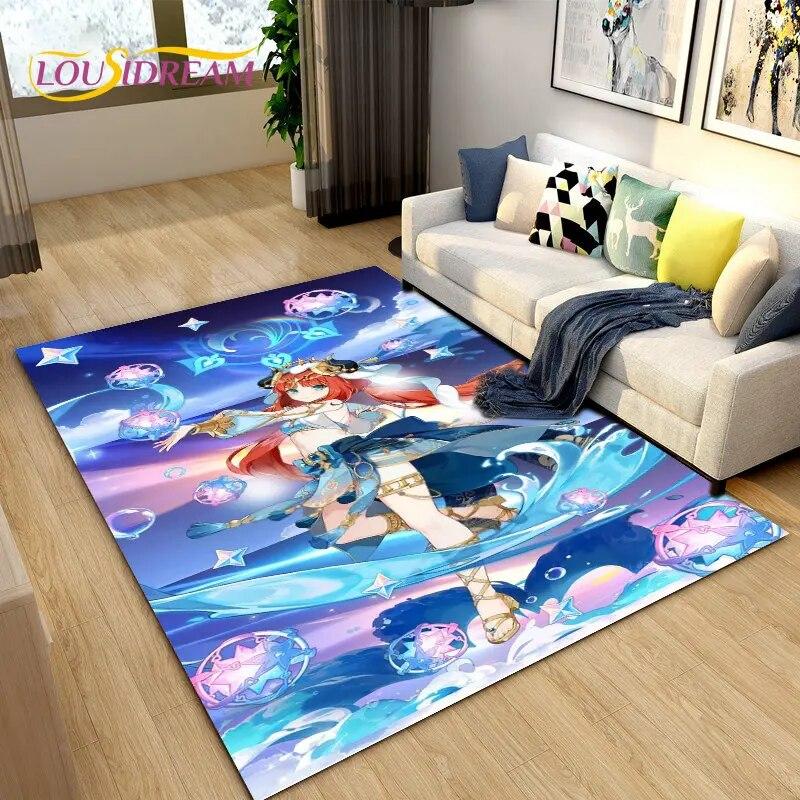 Genshin Impact Game Gamer Cartoon Area Rug,Carpet Rug for Living Room Bedroom Sofa Doormat Decoration, Kids Non-slip Floor Mat