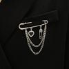 Minimalist Cross Jewelry Paperclip Chain Brooch—Unisex Punk Hip Hop Heart Pin with Tassel for Suits