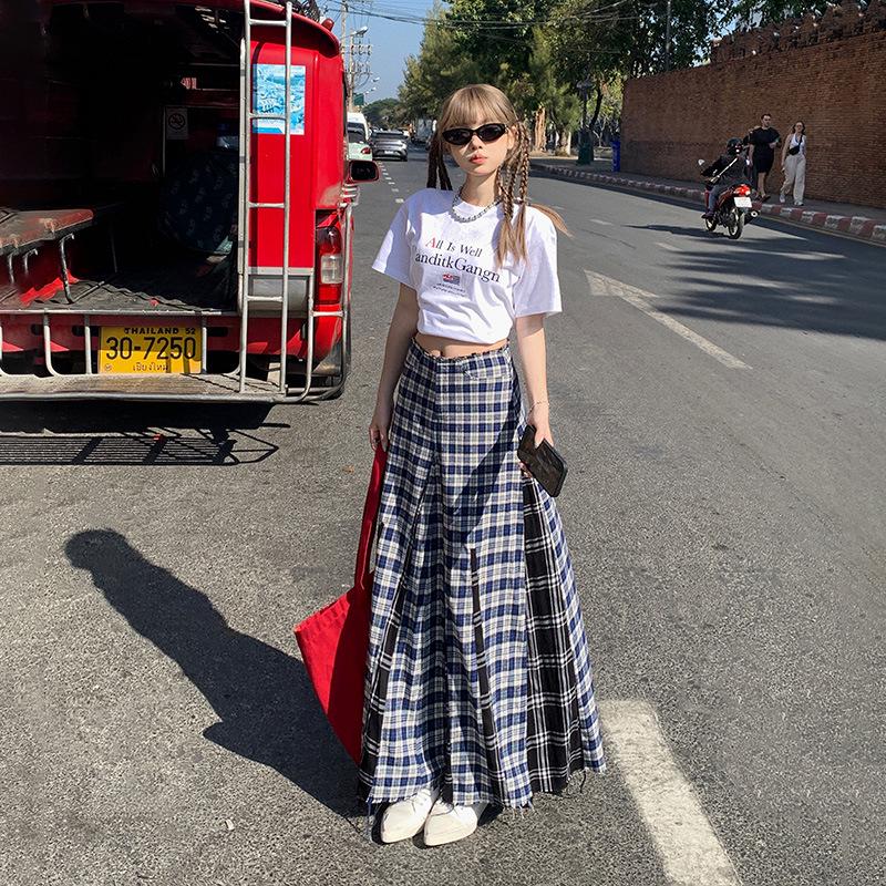 Women's High Waist Plaid Fringe A-line Skirt - 2025 Spring/Autumn Collection