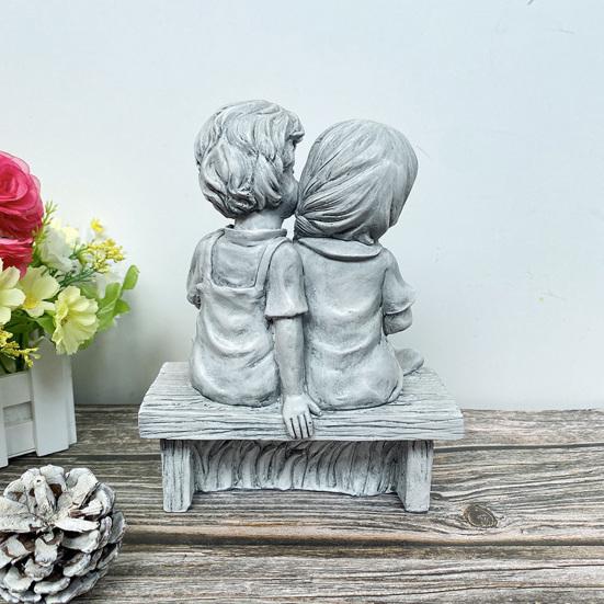 Girl And Boy Garden Statue Kids First Kiss Decorative Sculpture Outdoor Resin Waterproof Ornament for Yard Patio Flower Bed