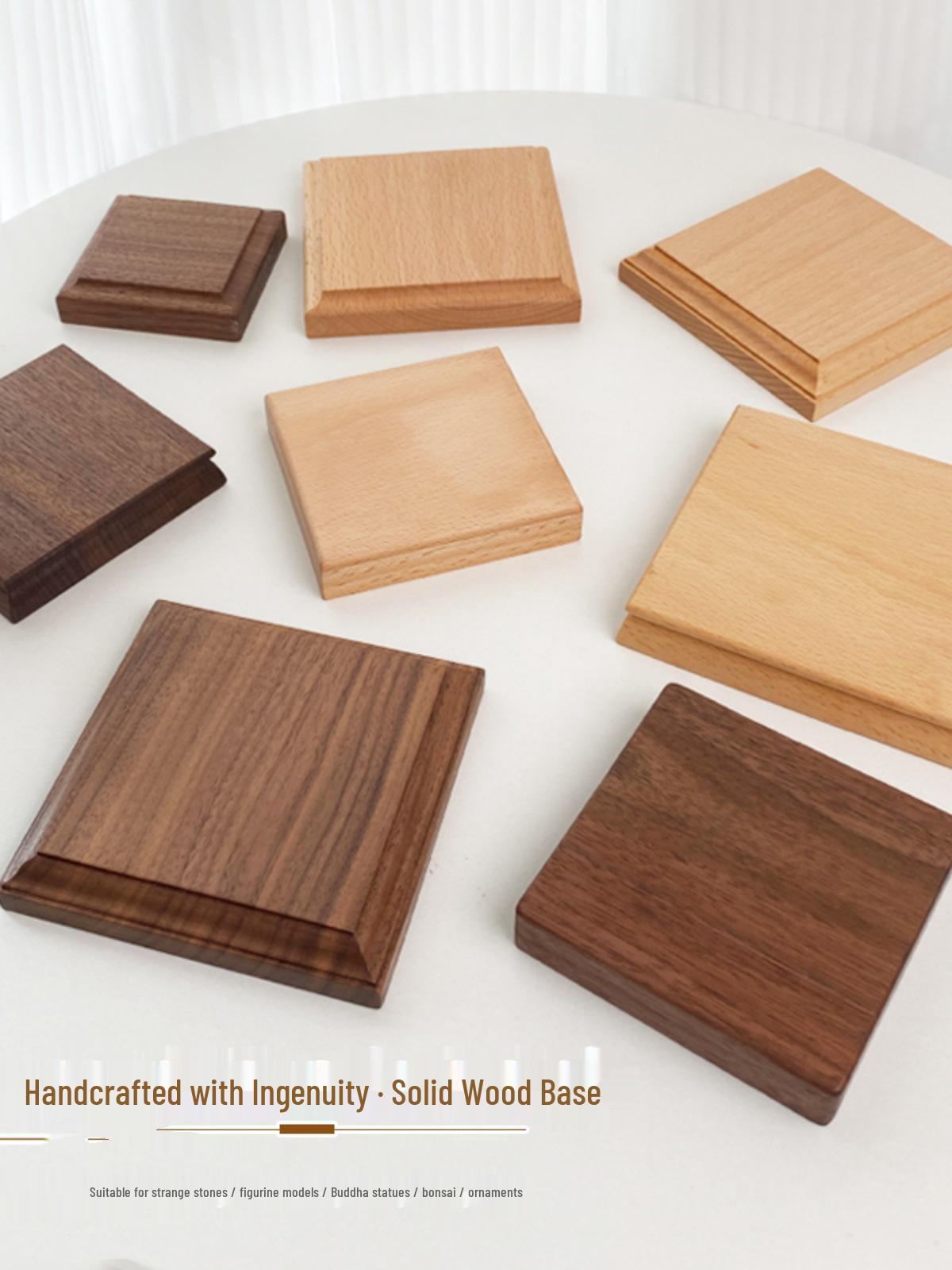 Black Walnut Solid Wood Square Log Ornament Base: Beech Wood Retro Trophy Tray Engraving