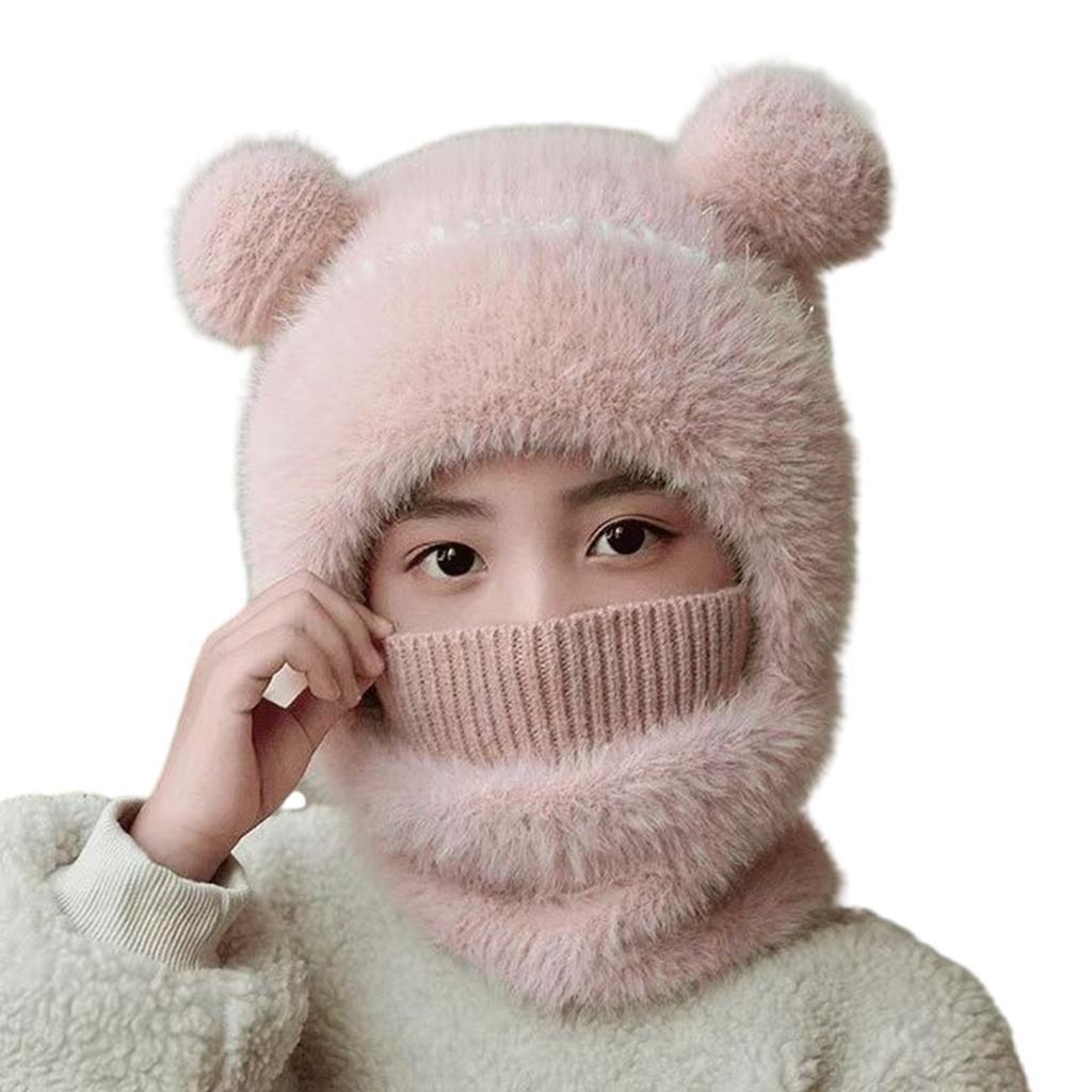 Children's Windproof Hat Scarf with Face Cover Part Cosy Pompom Beanie for Little Boys & Girls Winter Outdoor Essential
