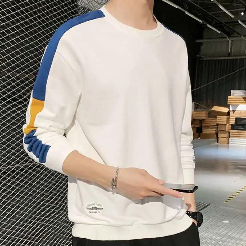 Suéter para hombre, primavera y otoño, top para hombre, versión coreana, camiseta informal de cuello redondo y manga larga, jersey para estudiante, camisa de fondo, ropa para hombre