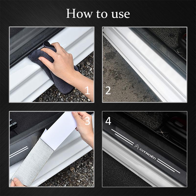 Carbon Fiber Car Door Sill Protective Stickers Films For Citroen C3 C4 C5 C1 C2 Berlingo Celysee Xsara Picasso Car Accessories