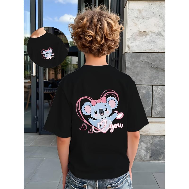 

European Size Childrens Crew Neck Short Sleeved T Shirt with Cartoon Koala Pattern Print 98cm чёрный