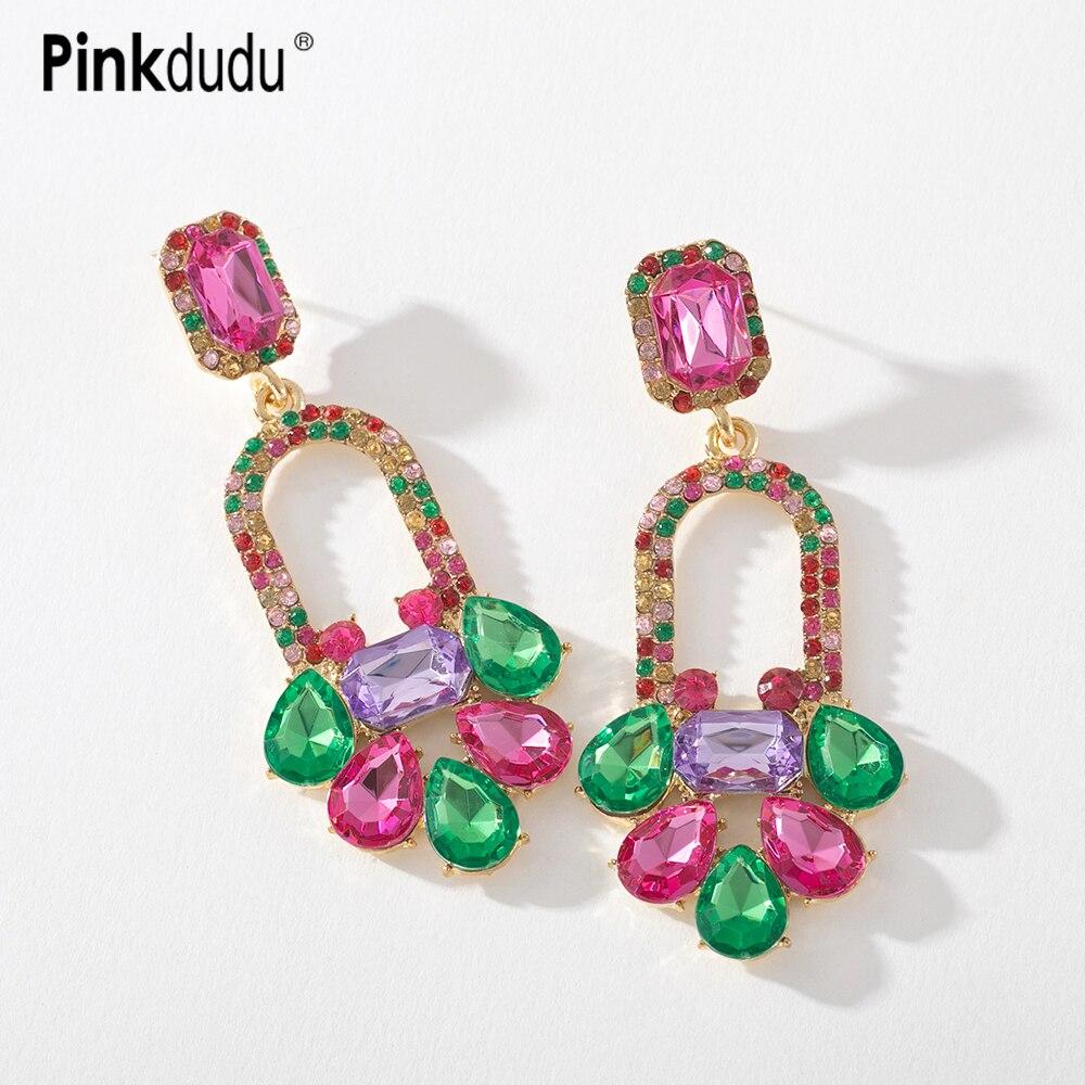

Pinkdudu модные длинные серьги с геометрическим рисунком, элегантные серьги-капли из сплава с цветными стразами для женщин, ювелирные изделия, подарки PD745